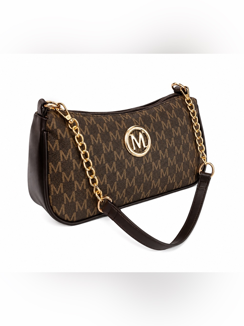 Brown Monogram Shoulder Bag | Gold Chain Purse
